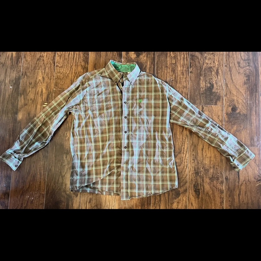 Cinch Long Sleeve Button Down Shirt Men's Size Medium Plaid Brown/green